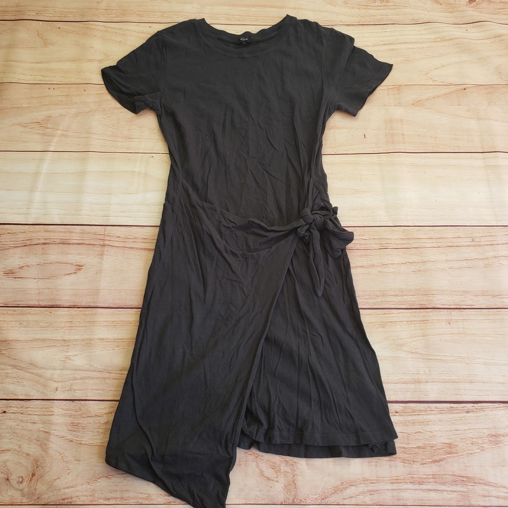Rails Side Tie‎ T-Shirt Dress Womens Small Black Asymmetrical Wrap Tee Ladies